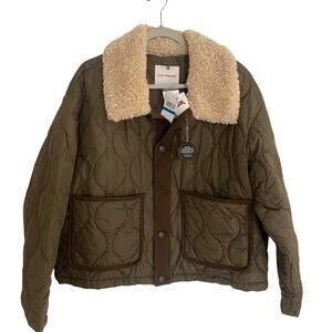 Lucky Brand Quilted Sherpa Collar Womens Jacket XL Olive NWT